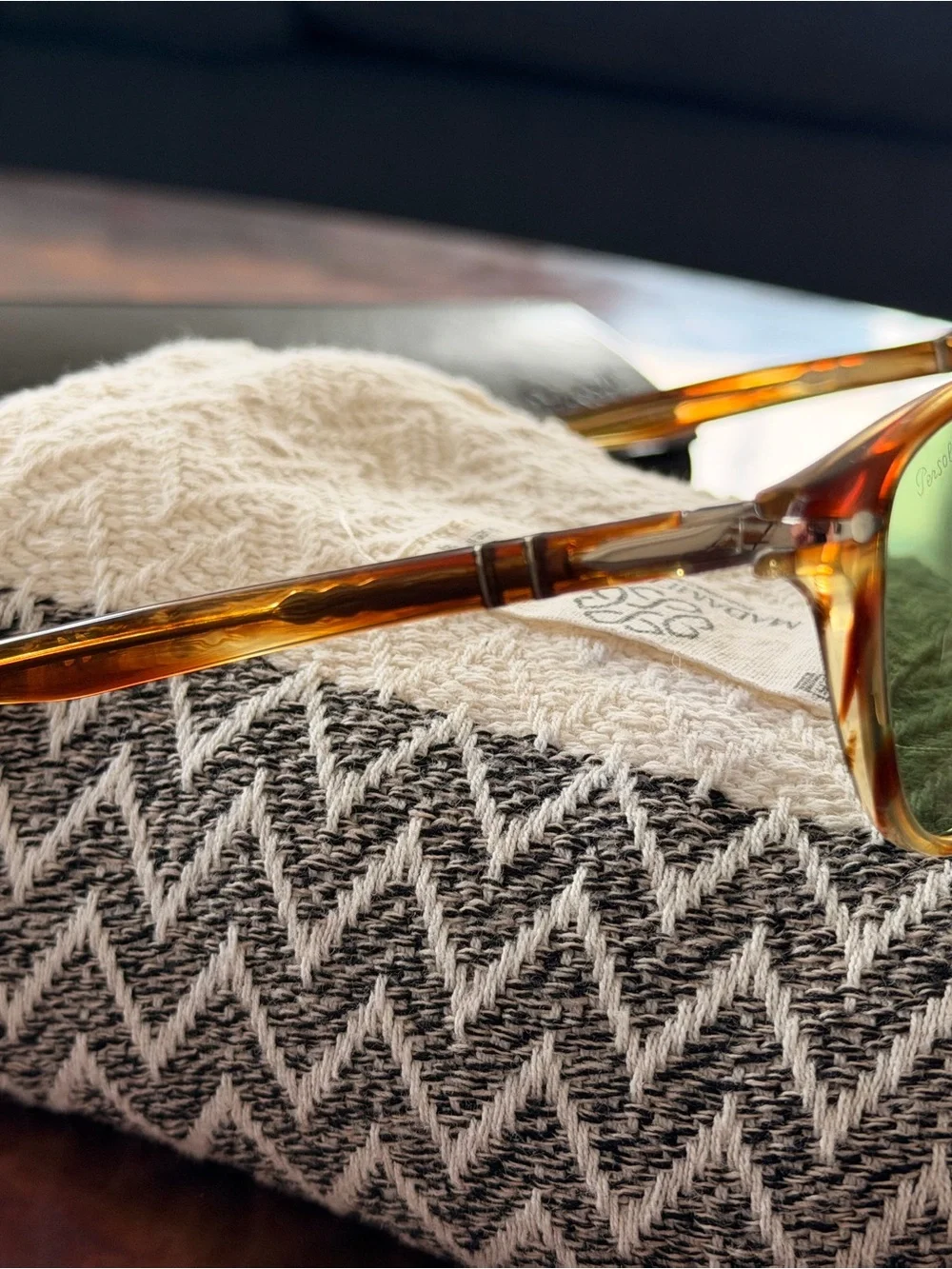 Persol Tortoiseshell Frame Sunglasses with Green Lenses